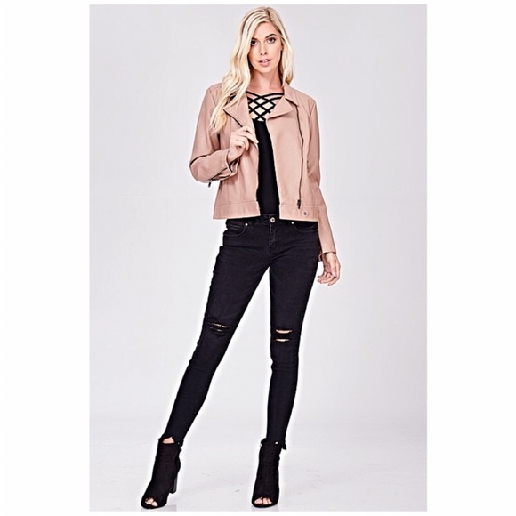 New women’s vegan leather mauve nude moto jacket size M - Picture 7 of 16